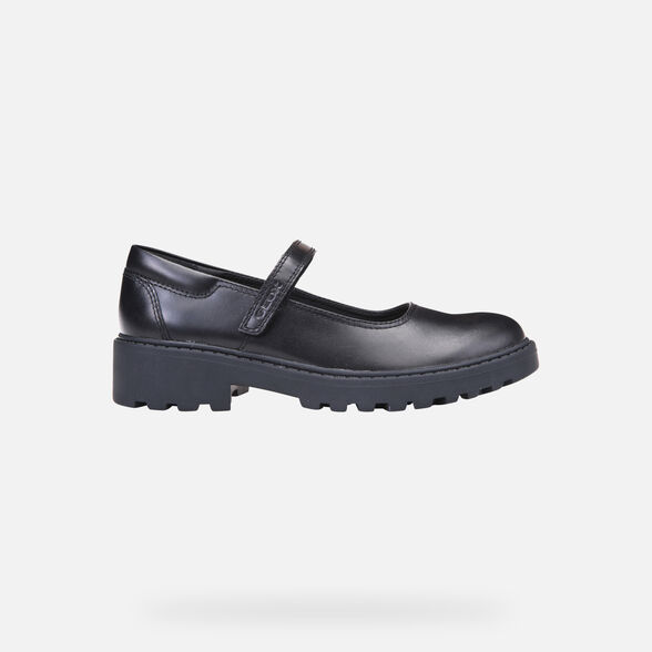 Geox Kids Casey Nappa Leather School Shoes - Black