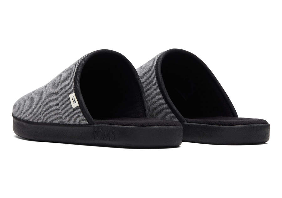 TOMS Mens Harbor Distressed Twill Quilted Slipper - Black