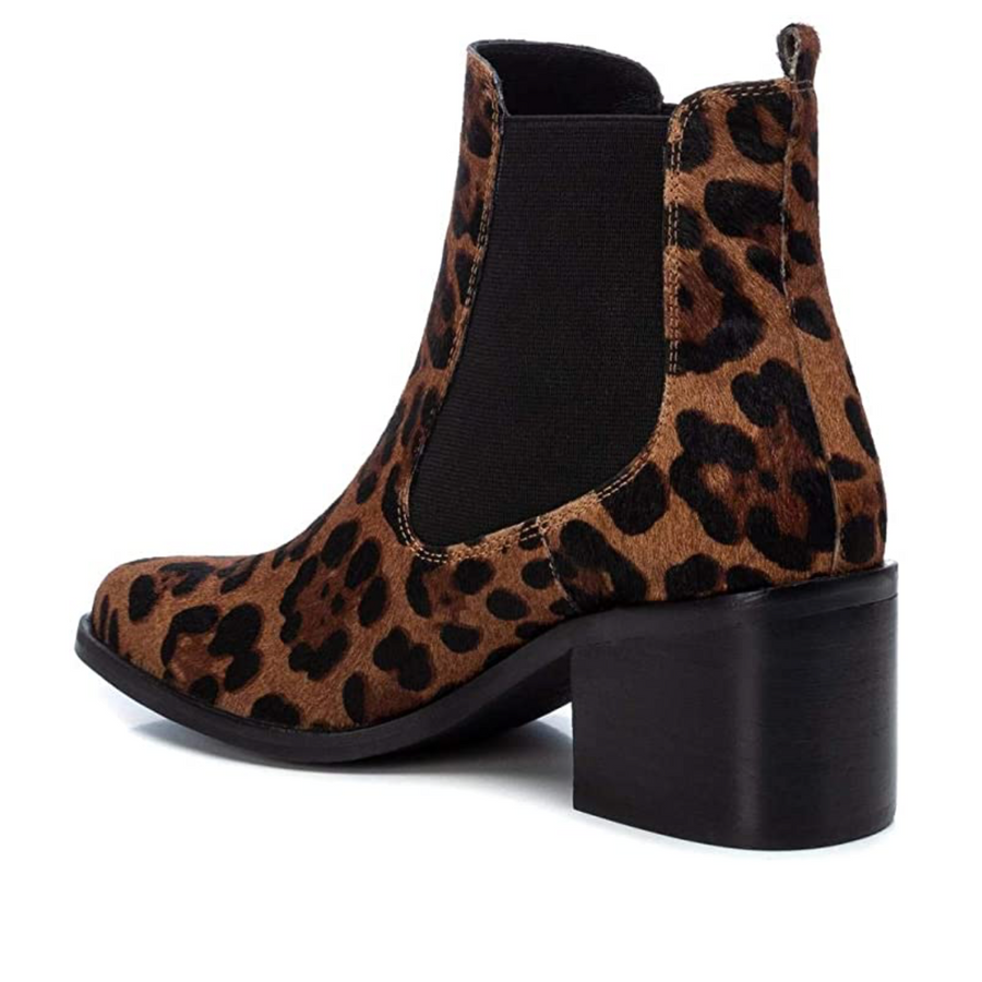 Carmela Womens Leather Leopard Print Boots - Tan / Black